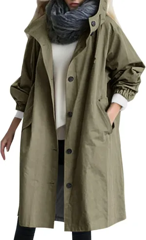 PeQAQ Women's Trench Coat 2024 Long Double-Breasted Fall Fashion Windbreaker Jackets Classic Lapel Slim Overcoat Outerwear