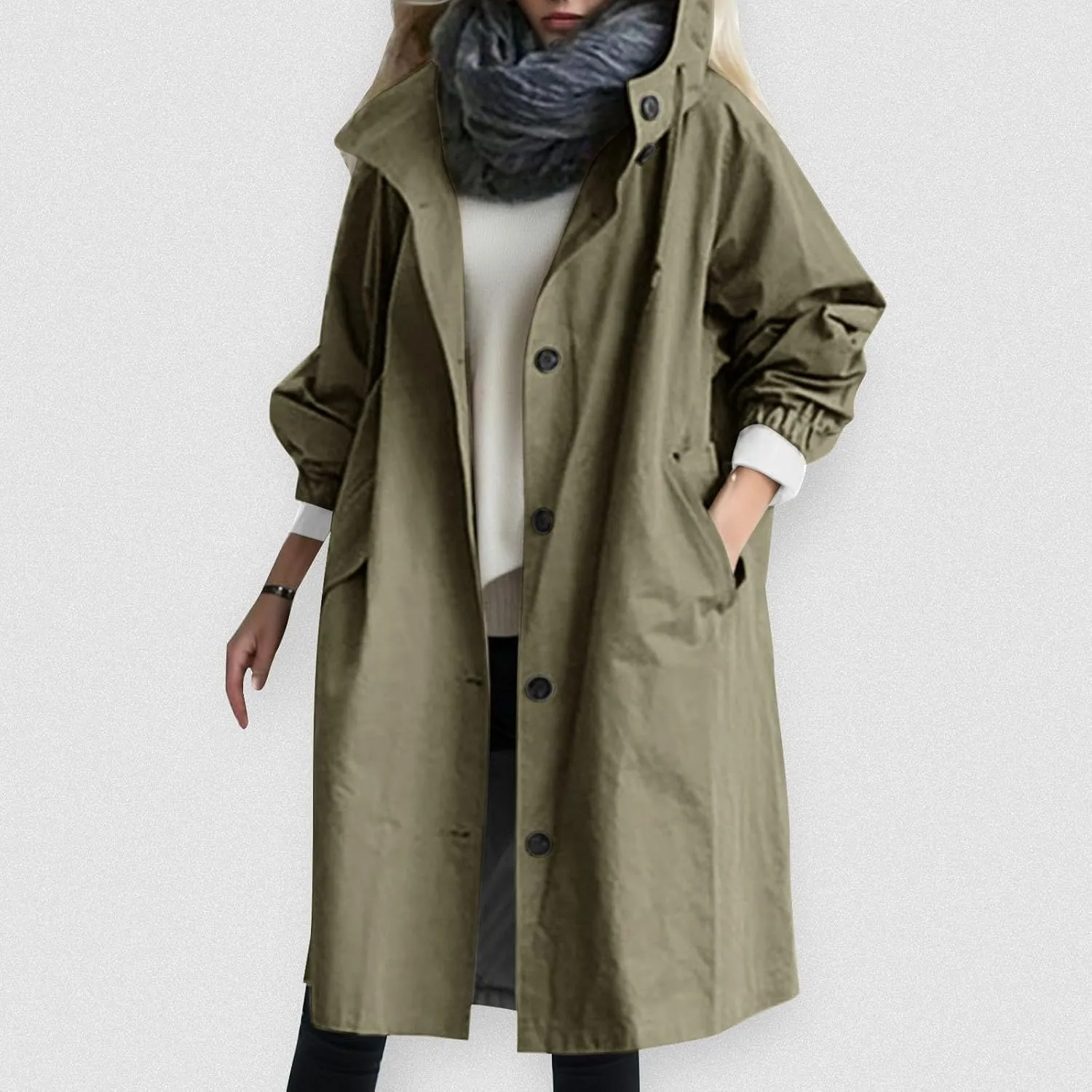 PeQAQ Women's Trench Coat 2024 Long Double-Breasted Fall Fashion Windbreaker Jackets Classic Lapel Slim Overcoat Outerwear