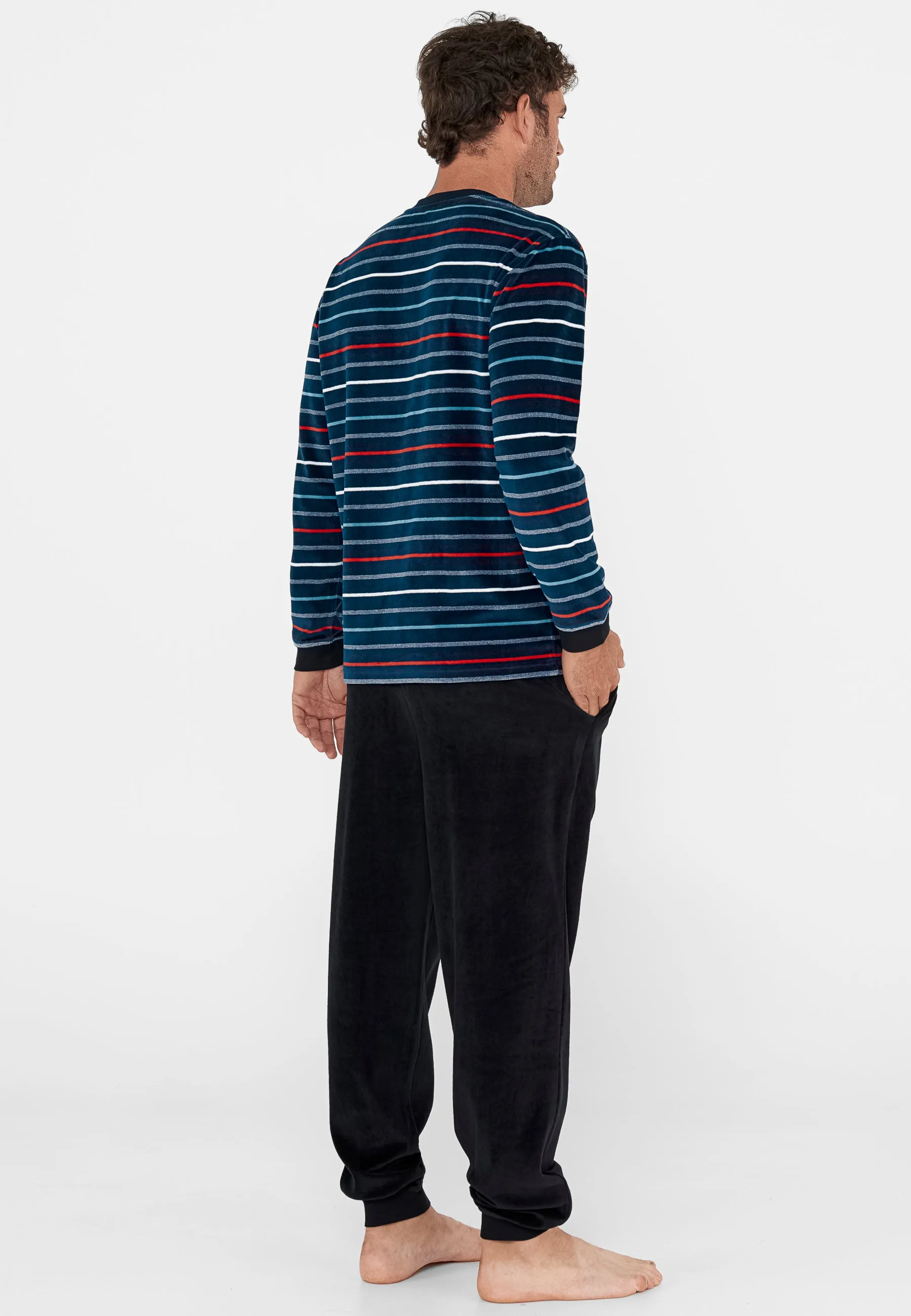 Pijama Hombre Invierno Terciopelo Rayas - Azul 5724_39