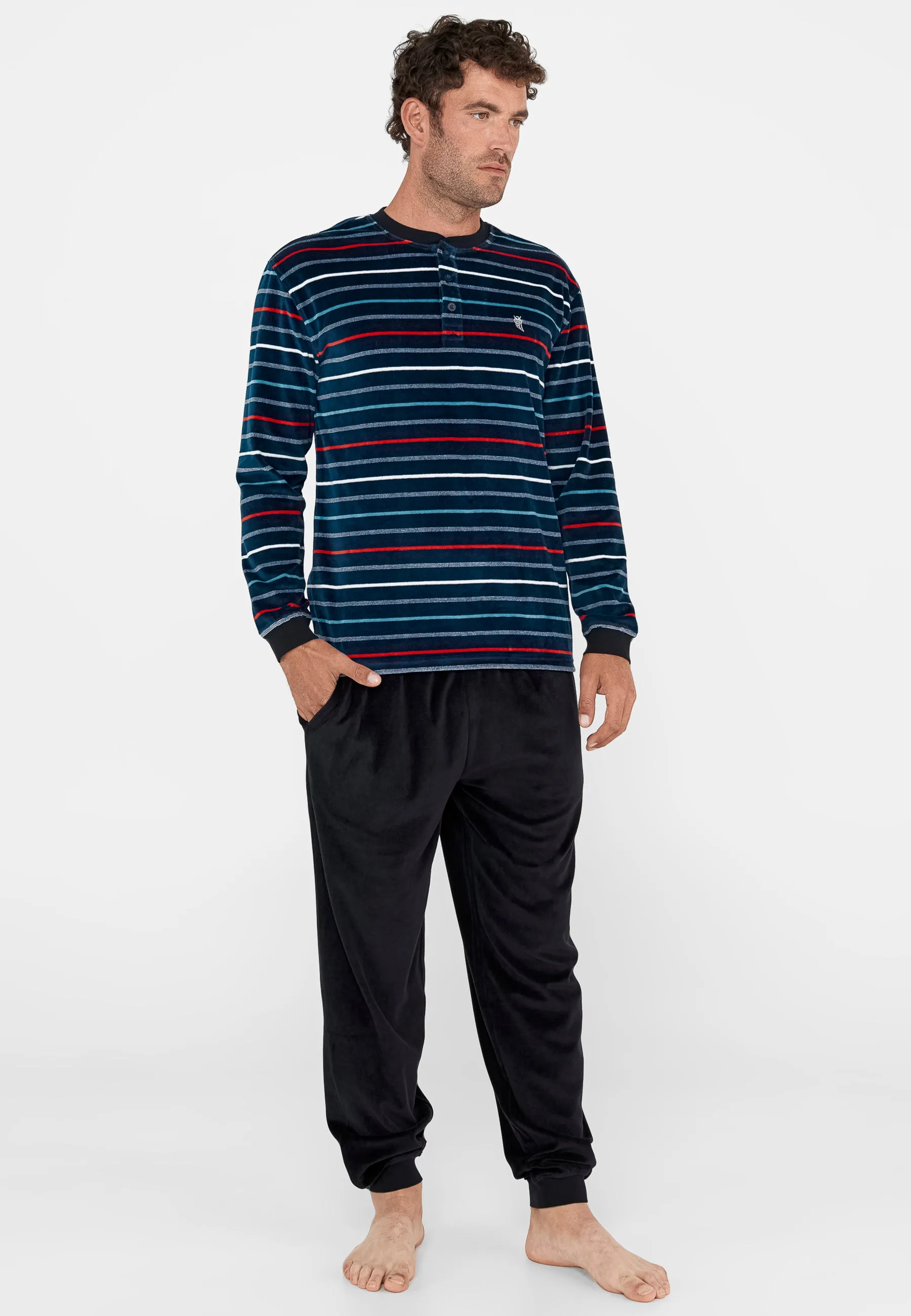 Pijama Hombre Invierno Terciopelo Rayas - Azul 5724_39