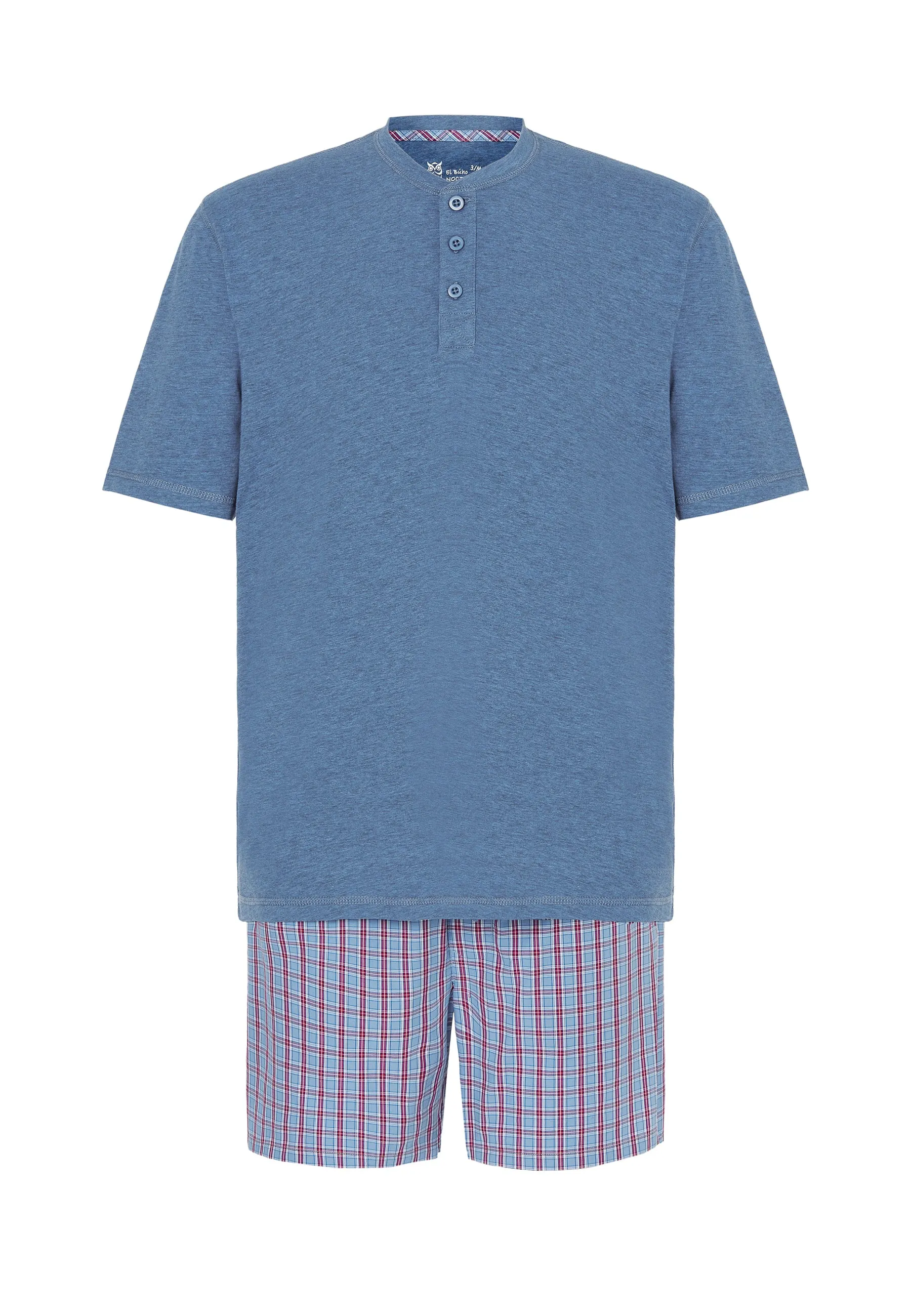 Pijama Hombre Verano Corto Tapeta Algodón Punto Liso Tela Cuadros - Azul 3603_30