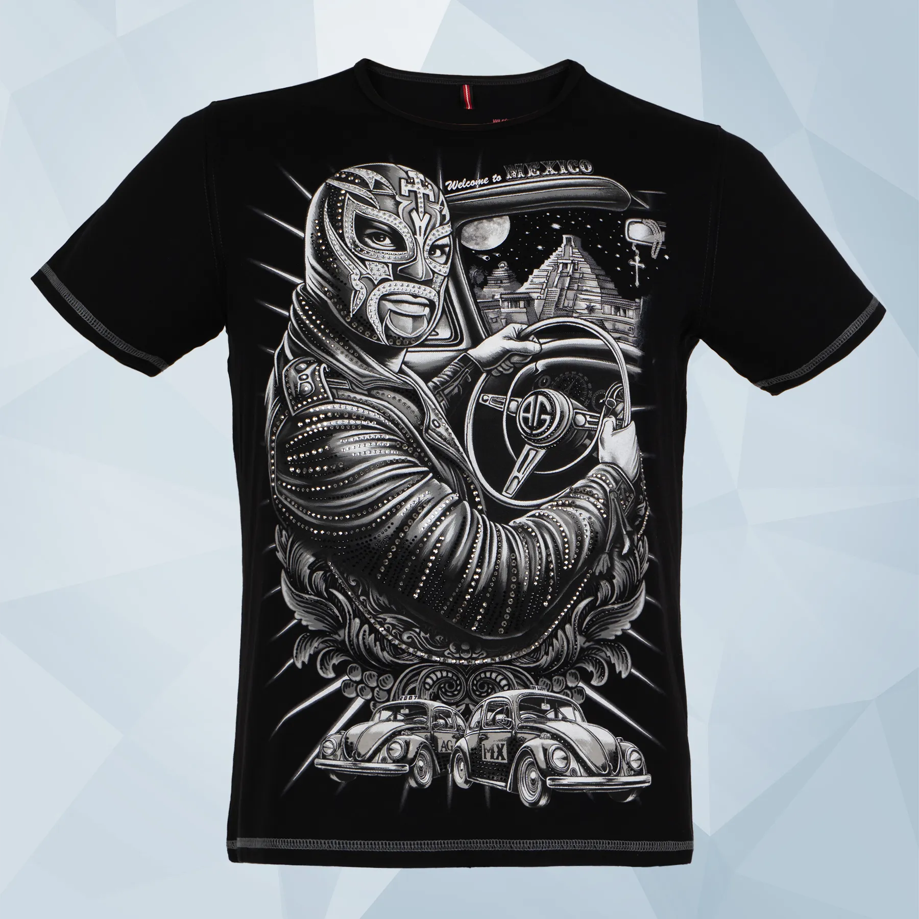 Playera estampada para hombre con aplicación de pedrería brillante - Modelo EL ARJONA