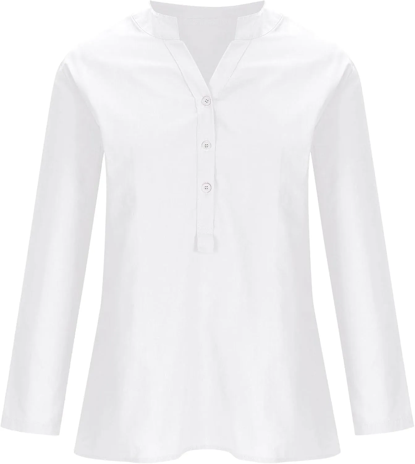 Plus Size Linen Tops for Women V Neck Long Sleeve Button Down Shirts Office Work Blouse Summer Beach Vacation Tunics