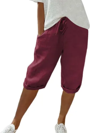 SHAOBGE Summer Pants for Women 2024 Women's Knee Length Short Pants Ladies Loose Drawstring Casual Trendy Pants