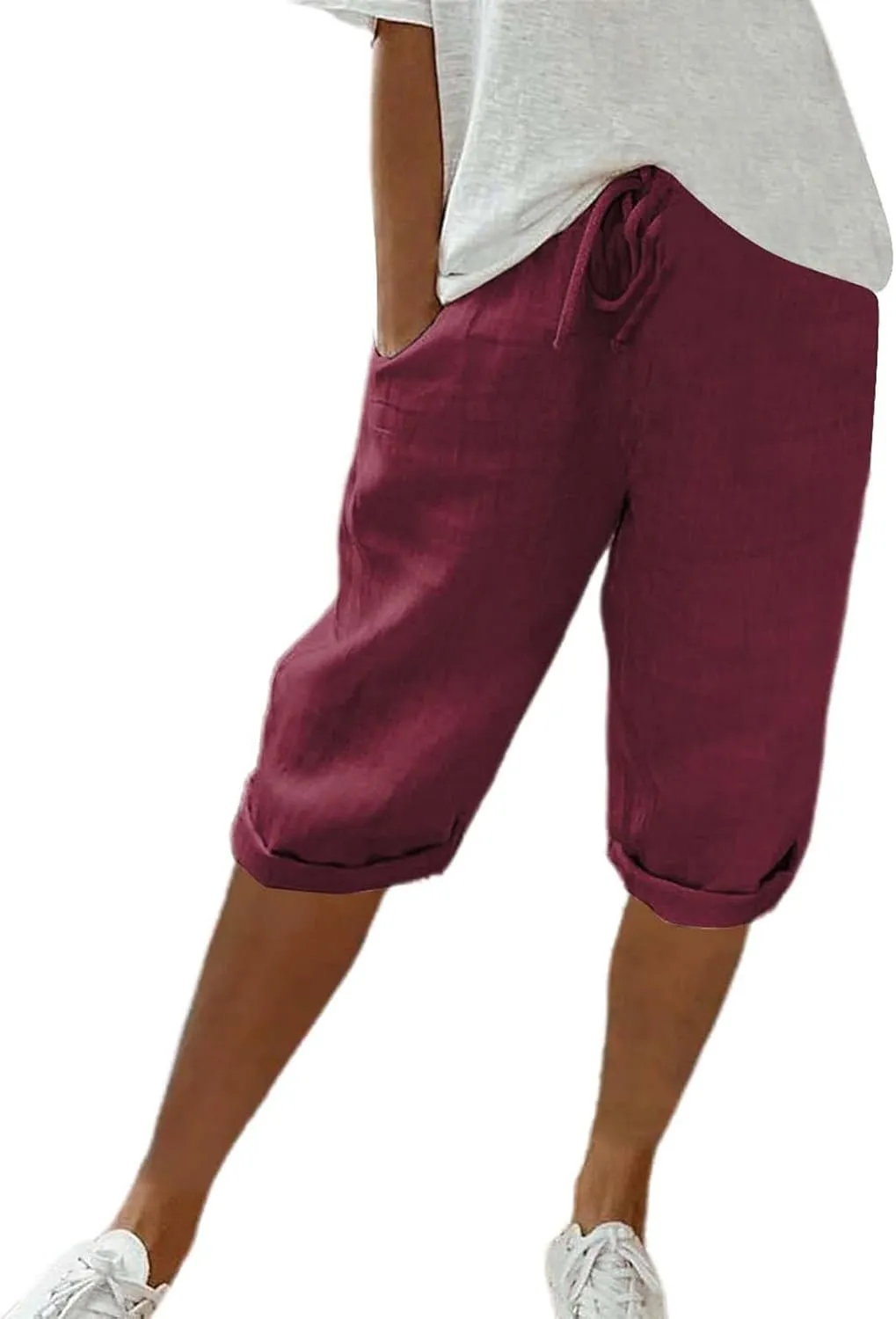 SHAOBGE Summer Pants for Women 2024 Women's Knee Length Short Pants Ladies Loose Drawstring Casual Trendy Pants