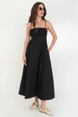 Vestido maxi de tirantes escote fruncido con lazado