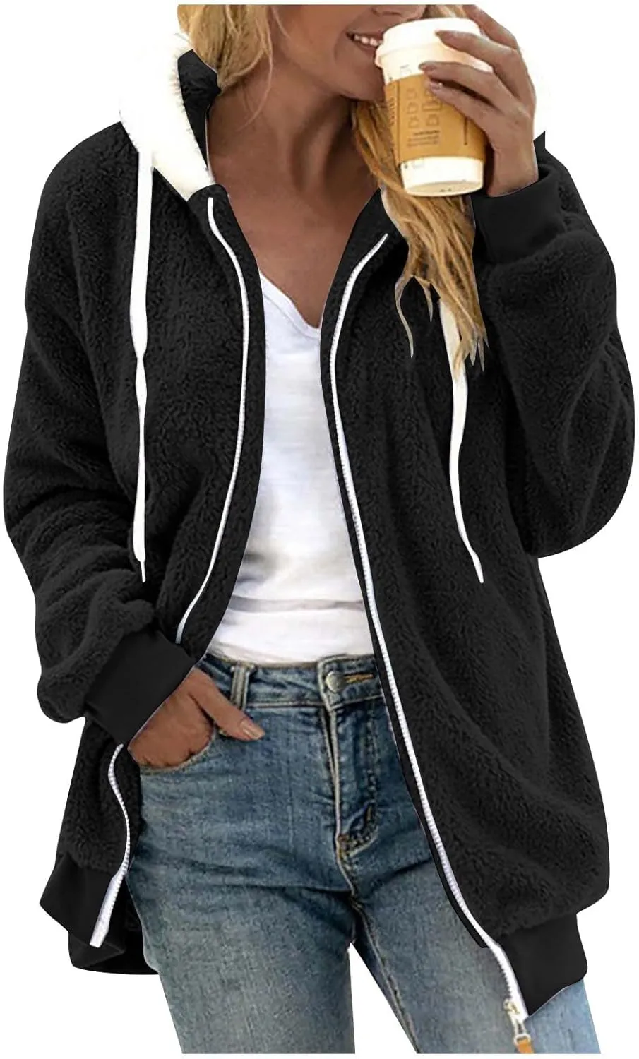 Winter Coats for Women Oversized Fuzzy Fleece Jacket Full Zip Plush Hooded Cardigan Coats Shaggy Warm Sherpa Jacket