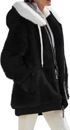 Winter Coats for Women Oversized Fuzzy Fleece Jacket Full Zip Plush Hooded Cardigan Coats Shaggy Warm Sherpa Jacket