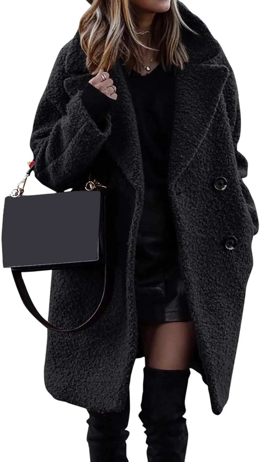 Women 2024 Winter Coats Fleece Long Windbreaker Warm Fuzzy Overcoats Trendy Lapel Jackets Plus Size Casual Outwear