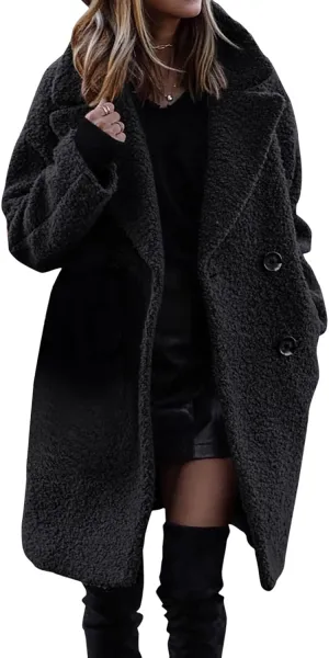 Women 2024 Winter Coats Fleece Long Windbreaker Warm Fuzzy Overcoats Trendy Lapel Jackets Plus Size Casual Outwear