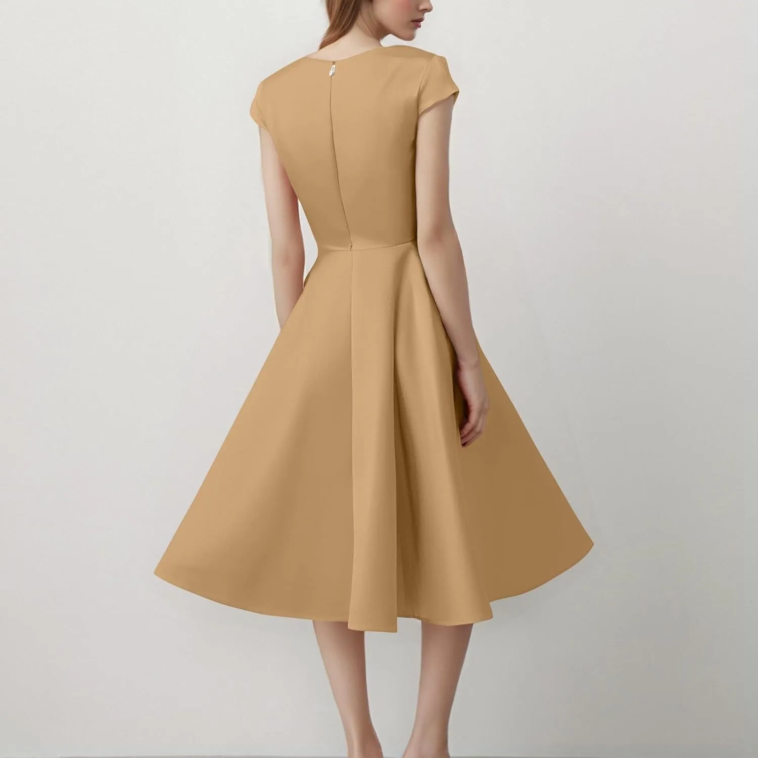 Women's 1950S Vintage Dress Wrap V Neck Cap Sleeve Dress Retro Cocktail Party Swing Dresses A-Line Flared Midi Dress