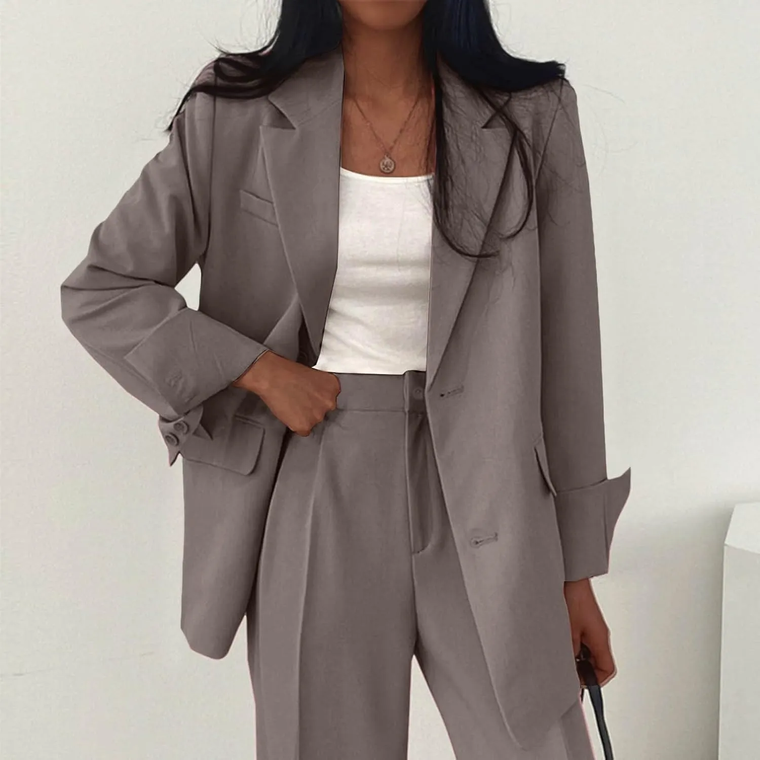 Women's Blazer Jackets Fall Long Sleeve Open Front Button Work Office Suit Jacket with Pockets