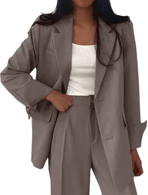 Women's Blazer Jackets Fall Long Sleeve Open Front Button Work Office Suit Jacket with Pockets