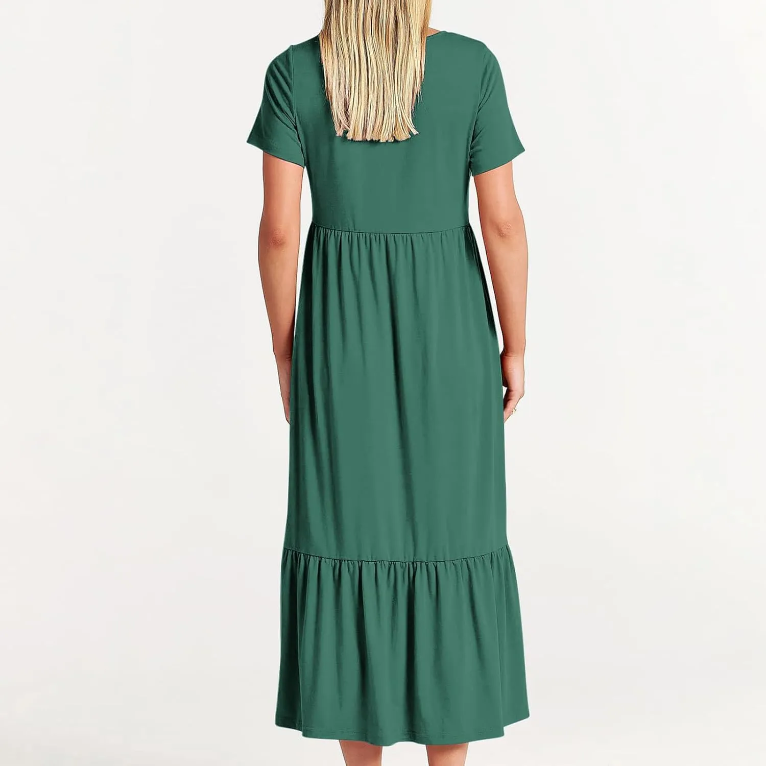 Women's Casual Summer Dresses Puff Sleeve Elegant Wrap Smocked Waist Sundresses Cozy Tiered A-Line Tea Dress for Ladies