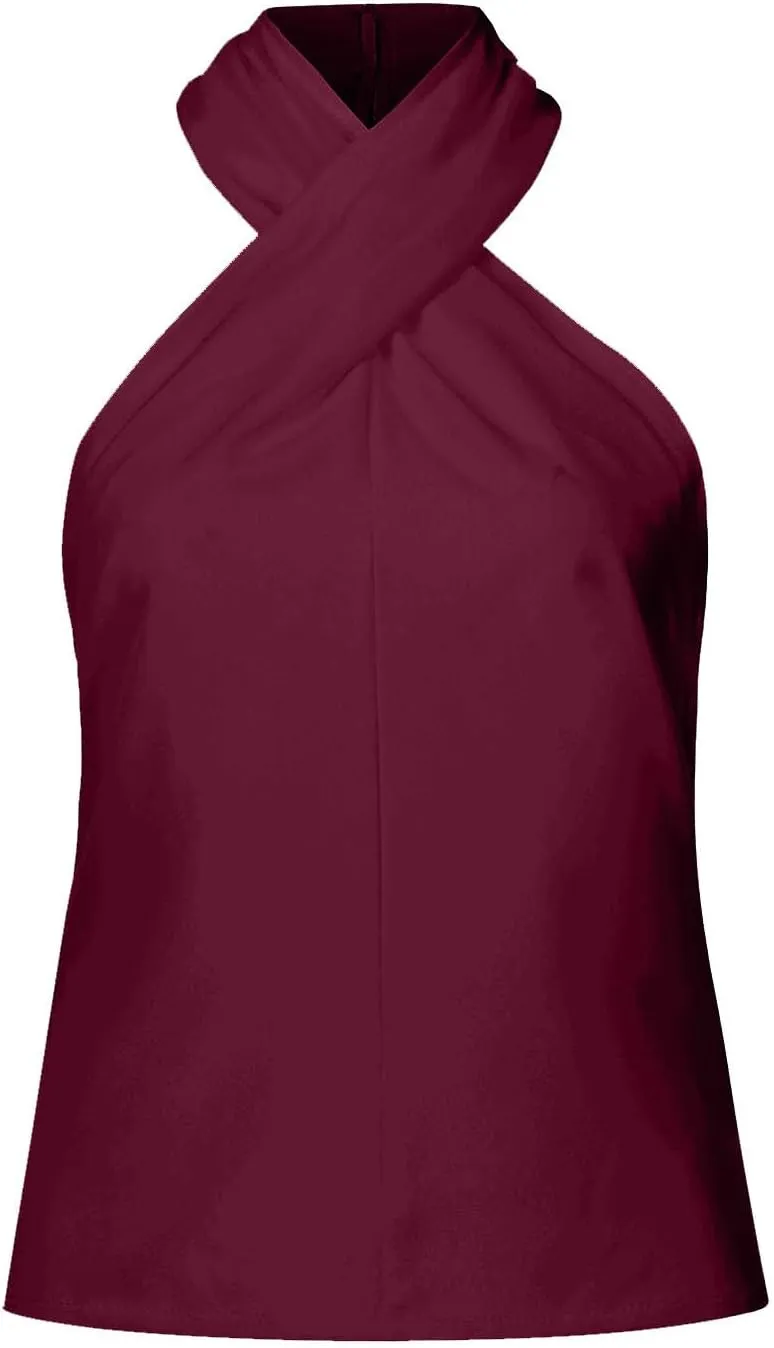 Women's Criss Cross Halter Tank Tops Sleeveless Wrap Summer Blouse Dressy Elegant Casual Tee Shirts Sexy Blouses