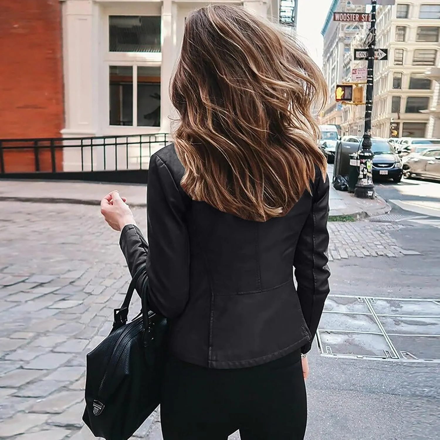 Womens Faux Leather Jacket 2024 Fashion Fall Clothes Zip Up Cropped Jackets Lightweight Motorcycle Biker Coats