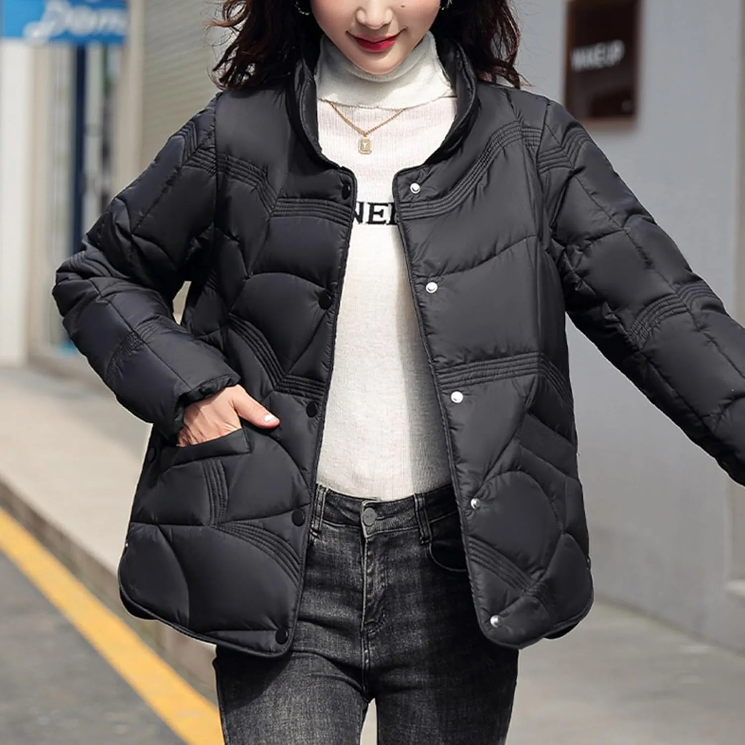 Womens Oversized Puffer Jacket Quilted Down Coats Windproof Lightweight Warm 2024 Winter Padded Coat Trendy Outerwear