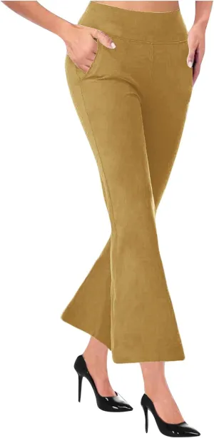 Womens Stretch Bootcut Dress Pants Solid Elastic Waist Pockets Casual Flare Trousers Workout Business Work Suit Pant