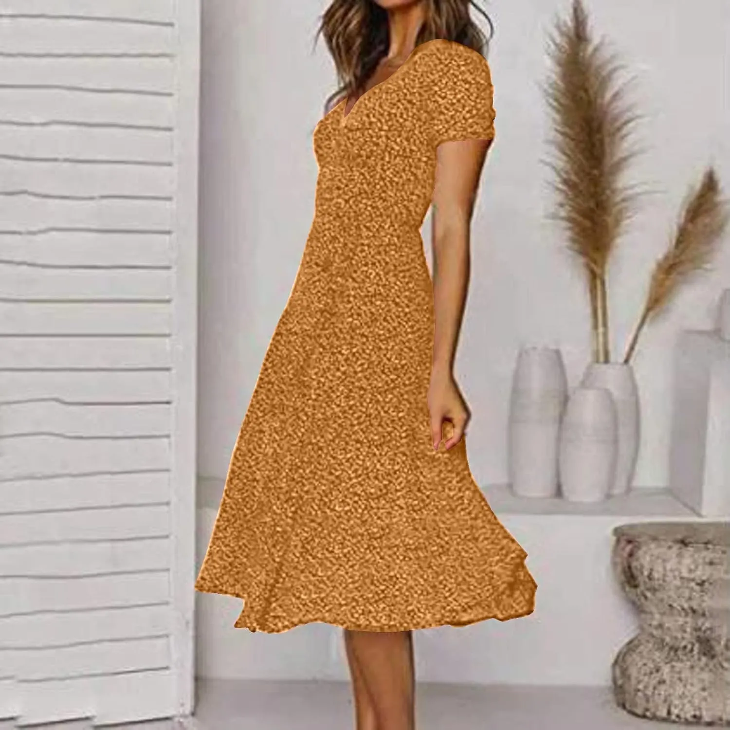 Women's Summer Maxi Dress Casual Wrap Floral Boho Short Sleeve V Neck Split Ruffle Beach Long Dresses