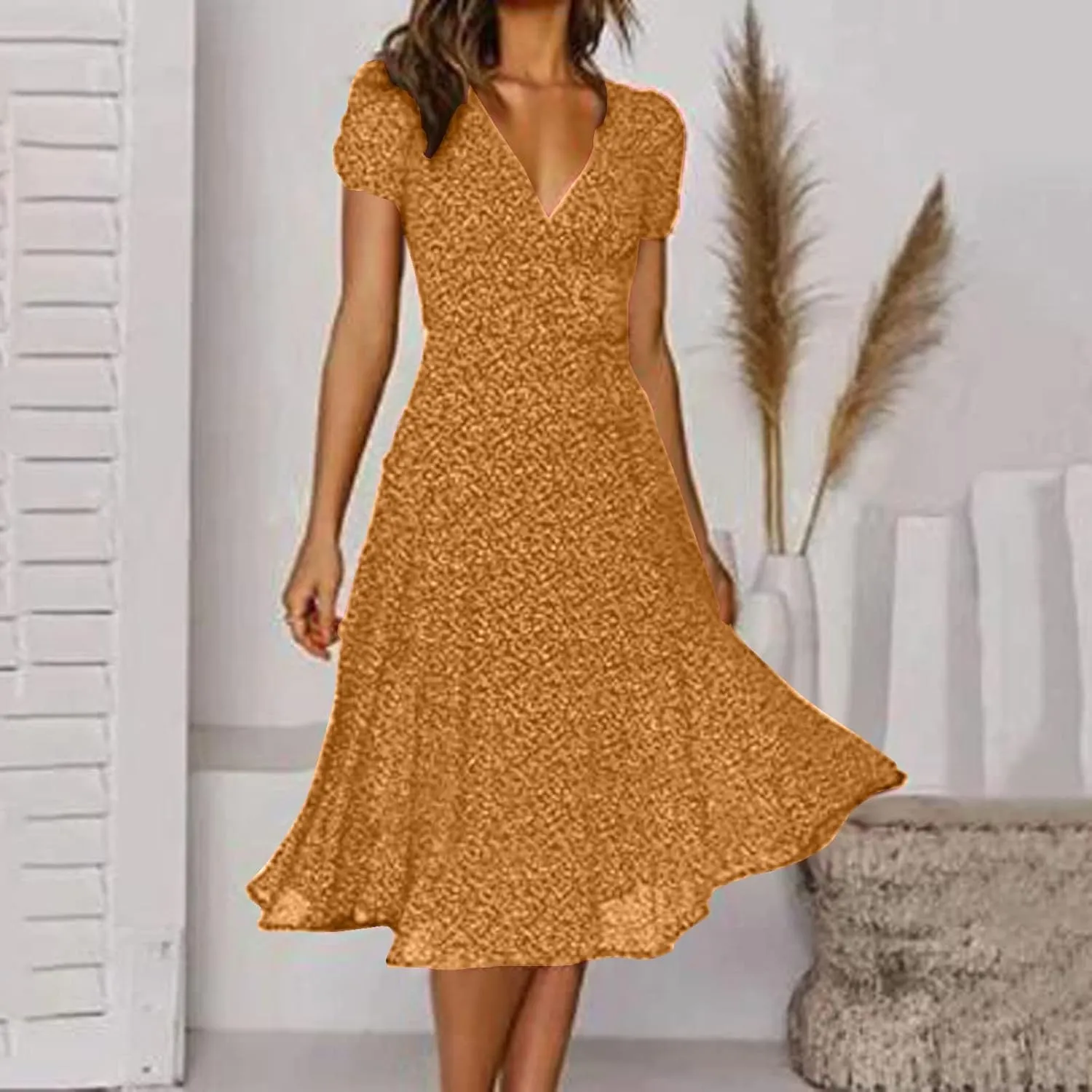Women's Summer Maxi Dress Casual Wrap Floral Boho Short Sleeve V Neck Split Ruffle Beach Long Dresses
