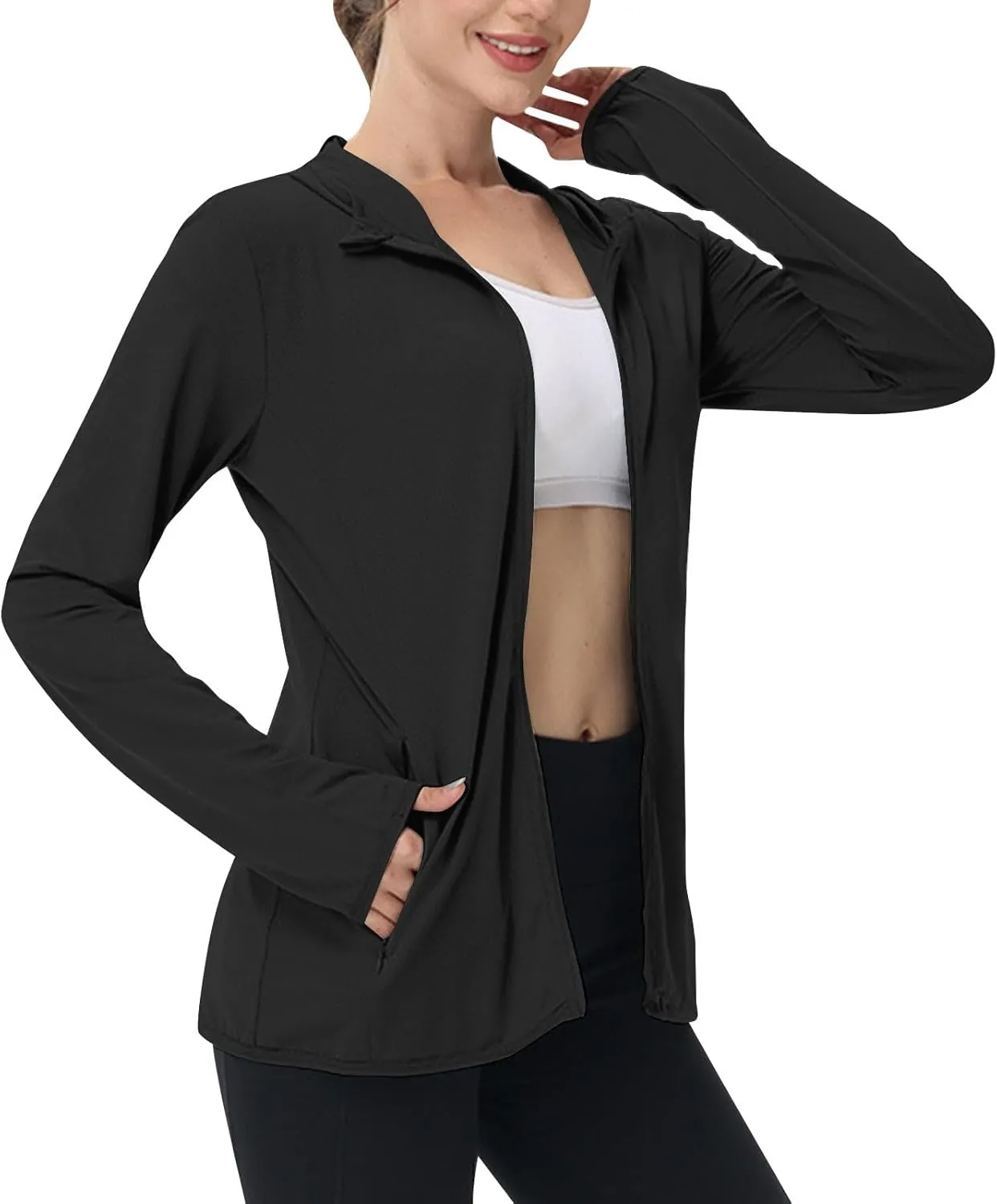 Womens Sunscreen Jacket Hoodies Sweater Long Sleeve Pockets Outdoor Lattice Splicing Pullover Sweatshirts Coats