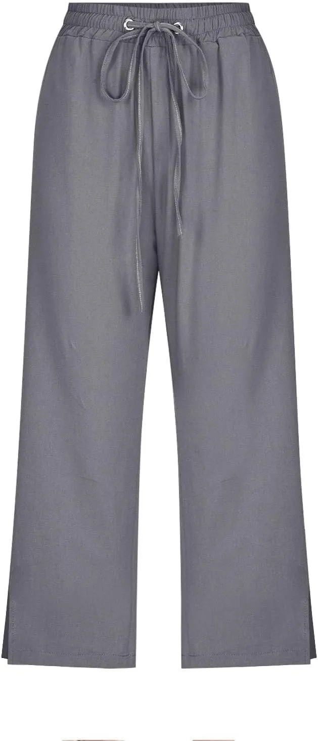 Work Pants Women Solid Color Cotton Linen Elastic Seven Pants Beach Plus Size Trendy Striped Spring Summer Gauze Pants