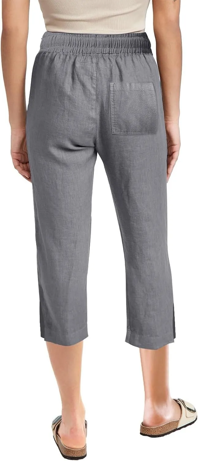 Work Pants Women Solid Color Cotton Linen Elastic Seven Pants Beach Plus Size Trendy Striped Spring Summer Gauze Pants
