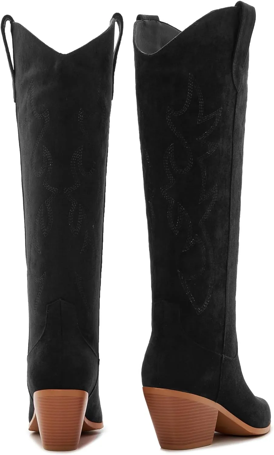 ZXHYZLZ Cowboy Boots For Women 2-Inch Low Heel Comfortable Tall Knee High Western Cowgirl Boots Pointed Toe Botas Vaqueras Para Mujer Classic Embroidered Chunky Heel